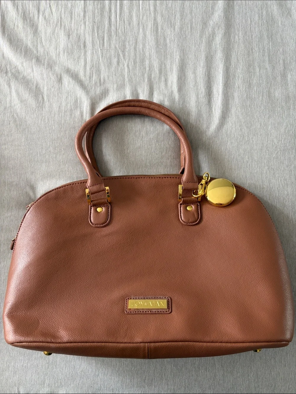 Joy & Iman Pebbled Brown Dome Satchel with Gold Accent